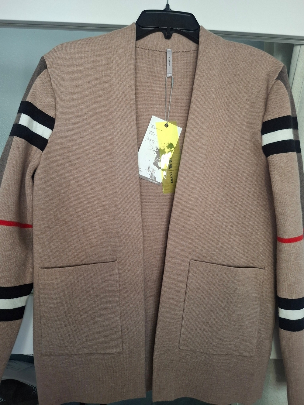 Unisex Open-Knit Cardigan With Pockets Sz L
